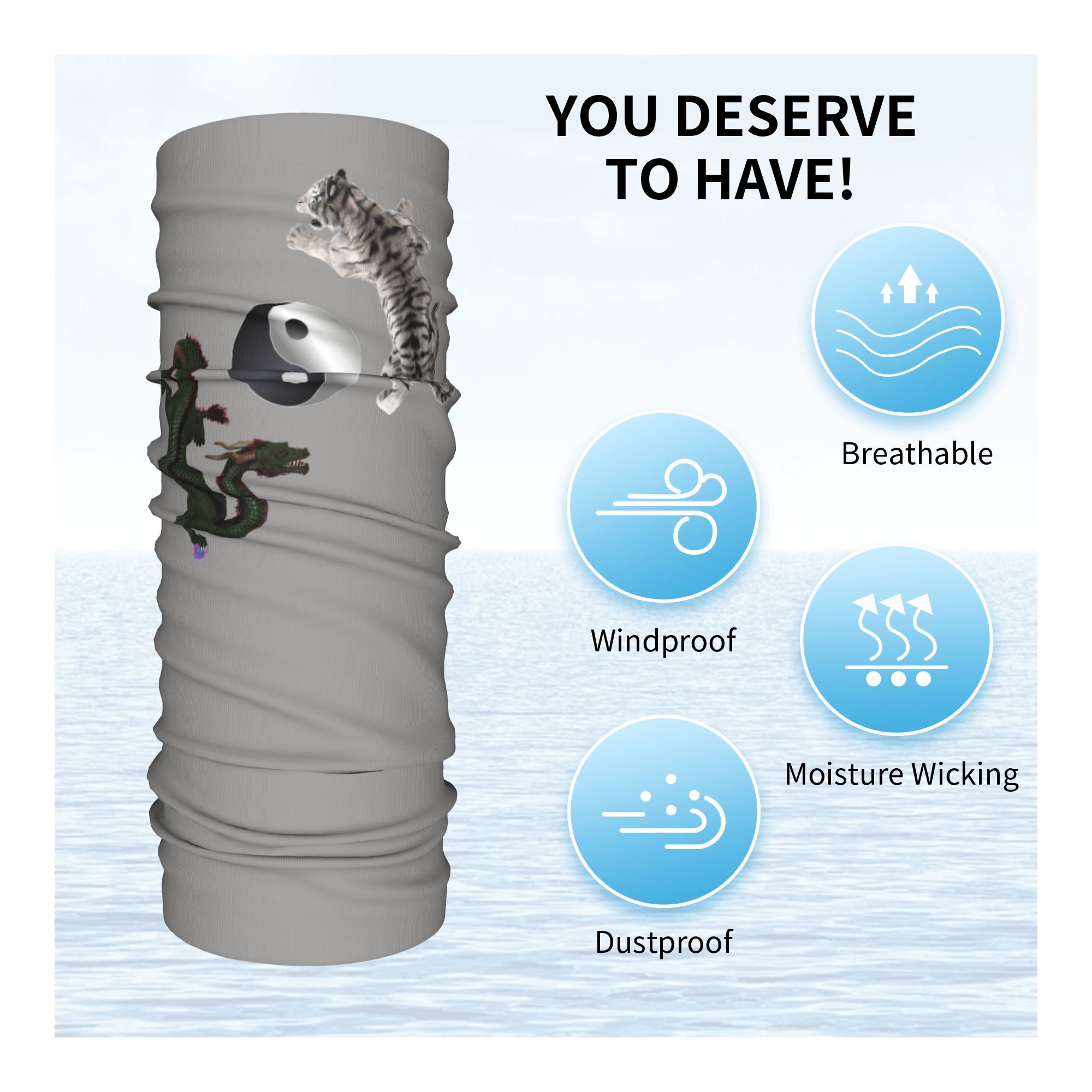 Custom Yin Yang Dragon and Tig - Neck Gaiter Face Cover 评论和价格